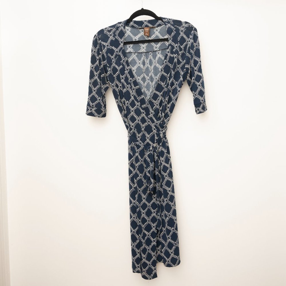 Navy Blue 3/4-Sleeve Wrap Dress